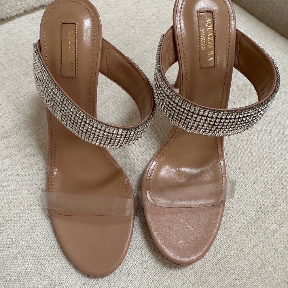 NEW Aquazzura Nude PVC & Crystal High Heel Sandals 39.5 (8.5-9.5), $1190 Retail - Picture 9 of 14